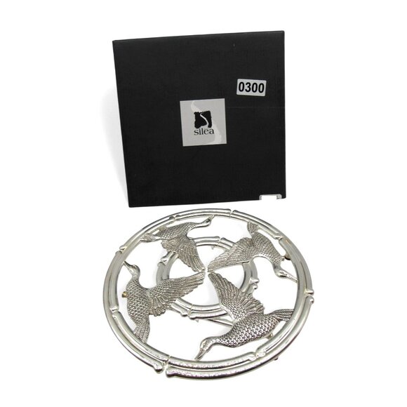 SILEA Expandable TRIVET Silver Plated Zinc with Duck Bird Design Boxed - Picture 1 of 10